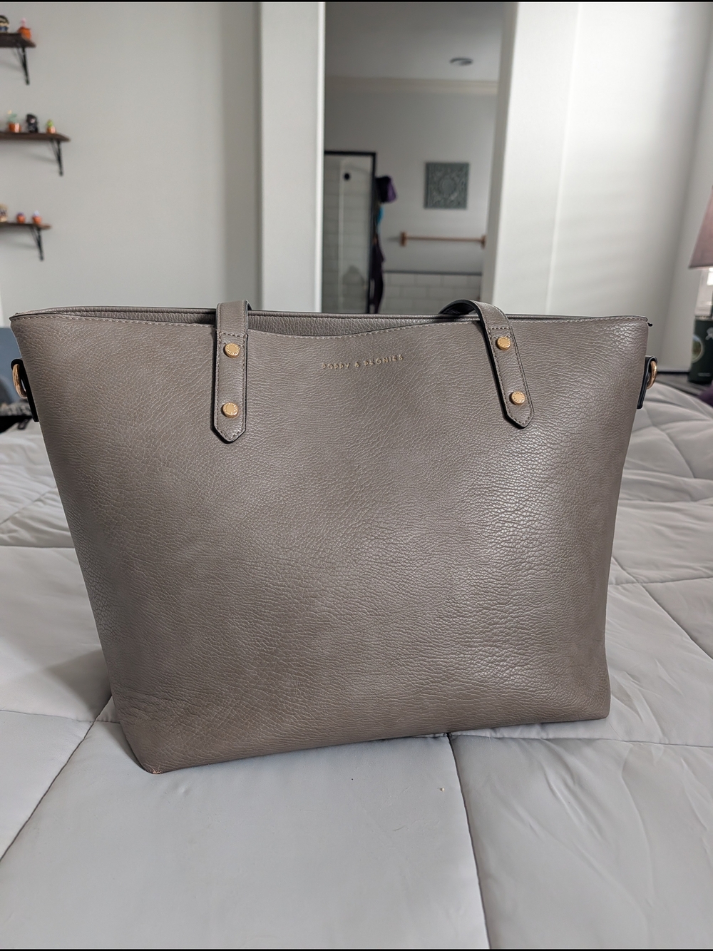 Poppy & Peonies Gray Vegan Leather Tote with Gold Accents